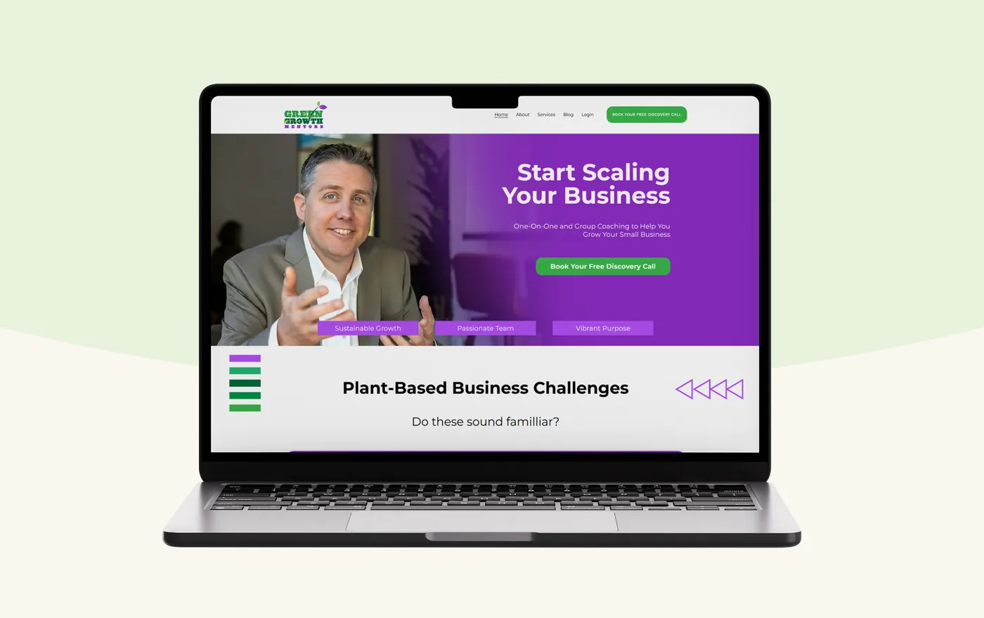 Green Growth Mentors website on a laptop