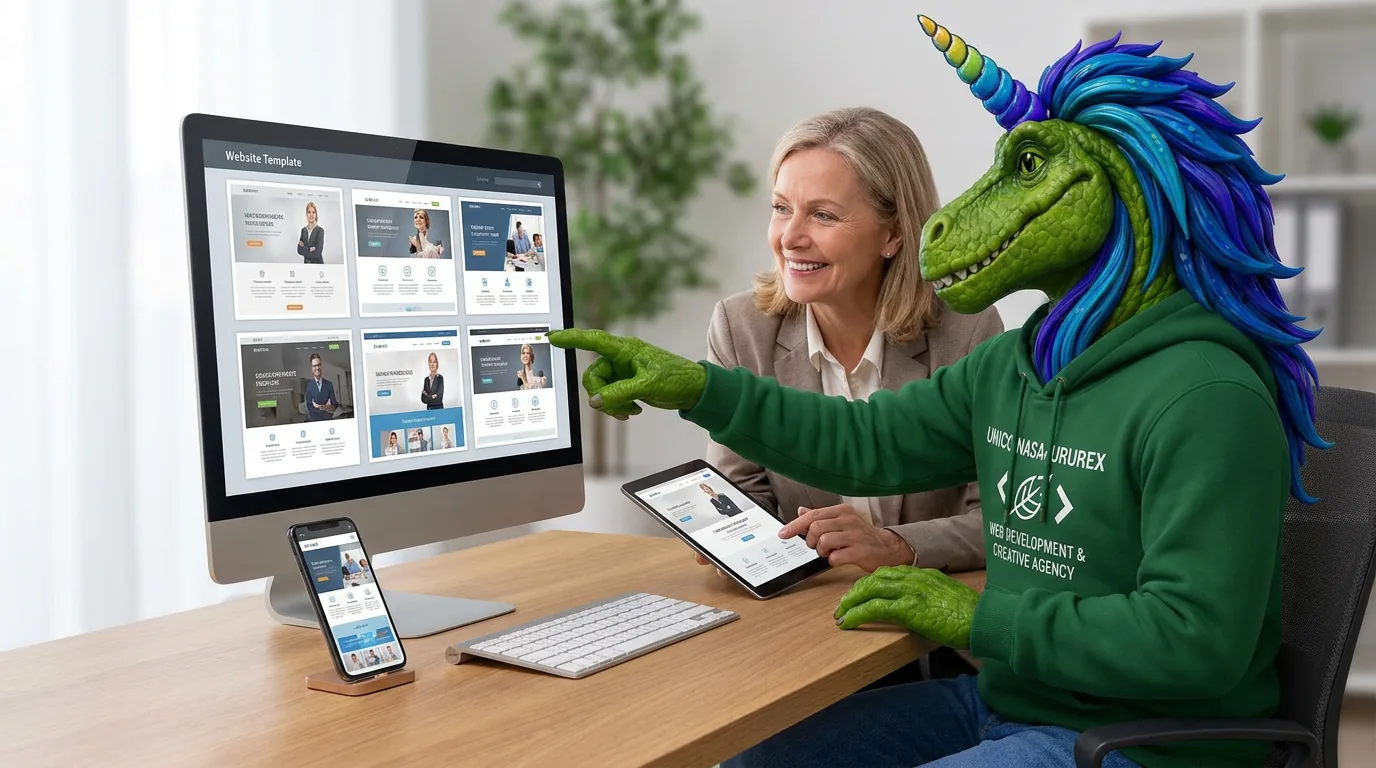 Rex helping a small business owner choose a website template