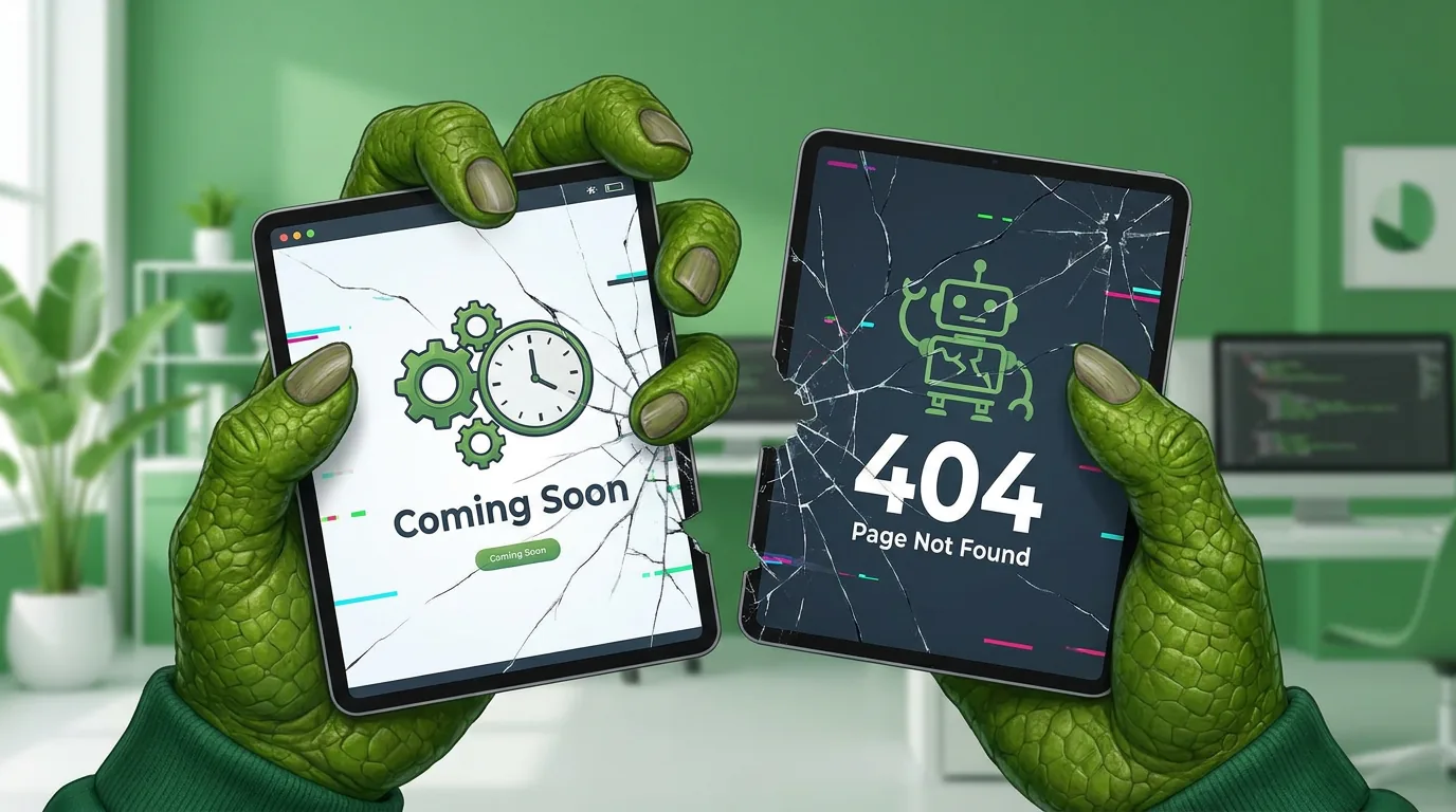 Rex holding broken Coming Soon and 404 page screens that need fixing