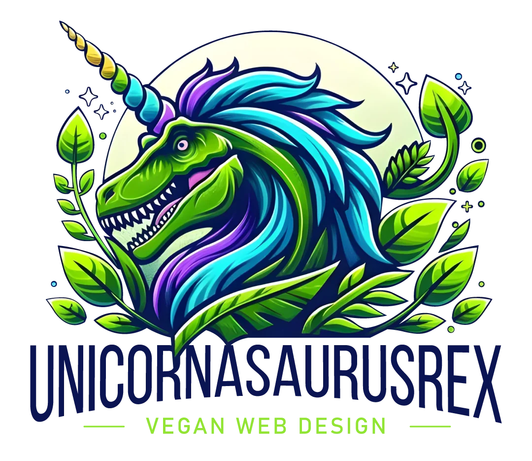 Unicornasaurusrex full logo with the vegan web design tagline