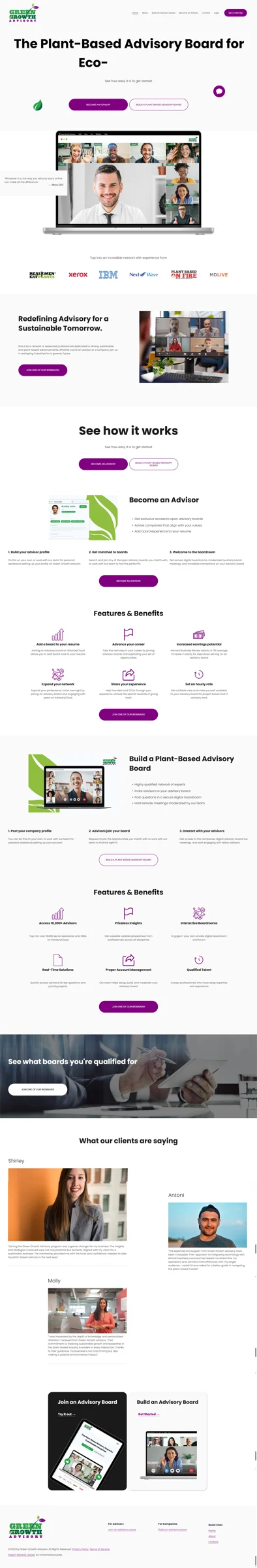 Full page view of the Green Growth Advisory website