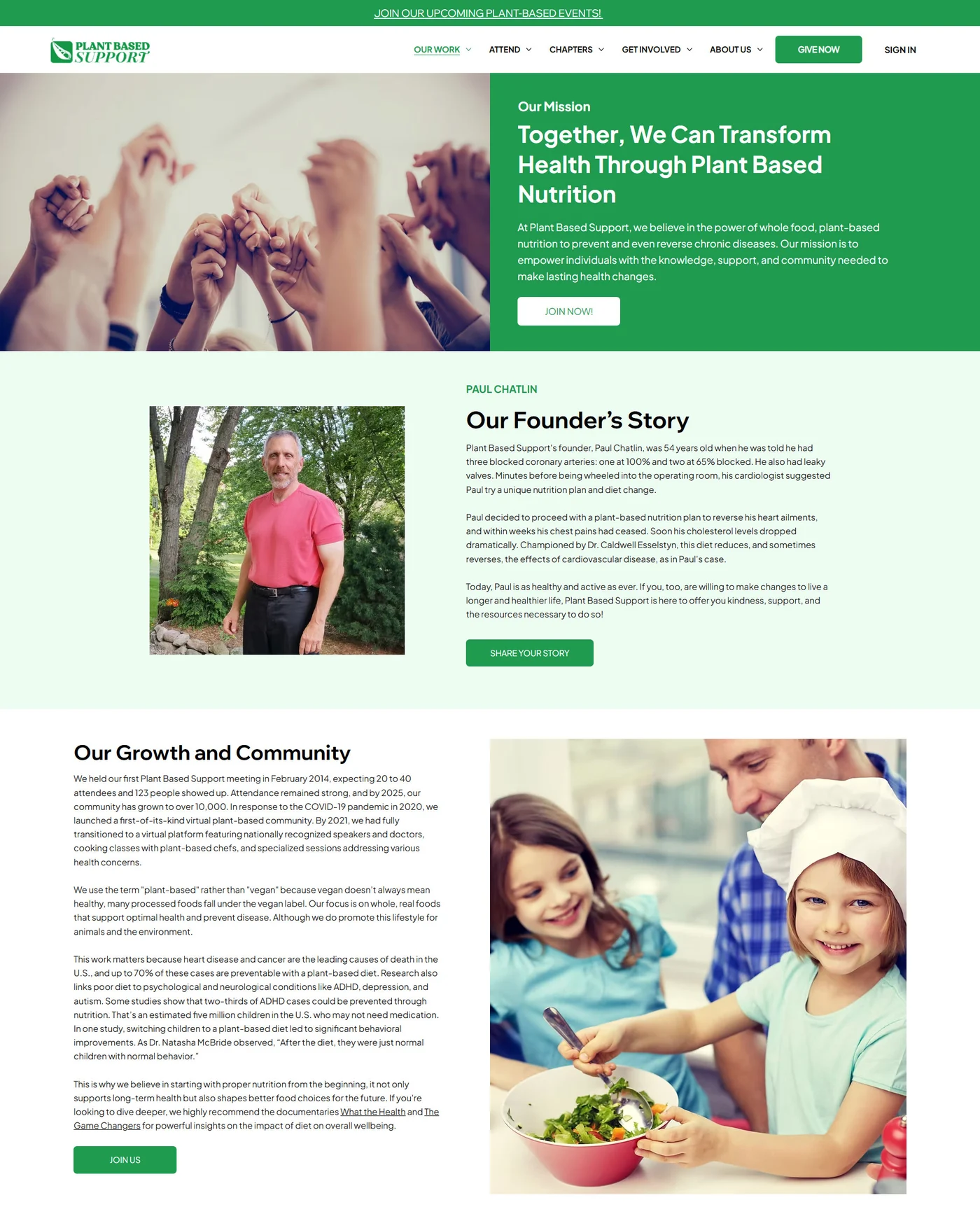 Plant Based Support mission page design