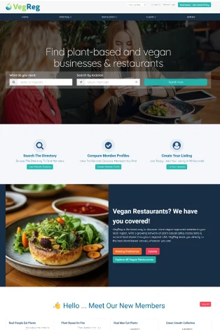 VegReg directory website for vegan businesses and restaurants