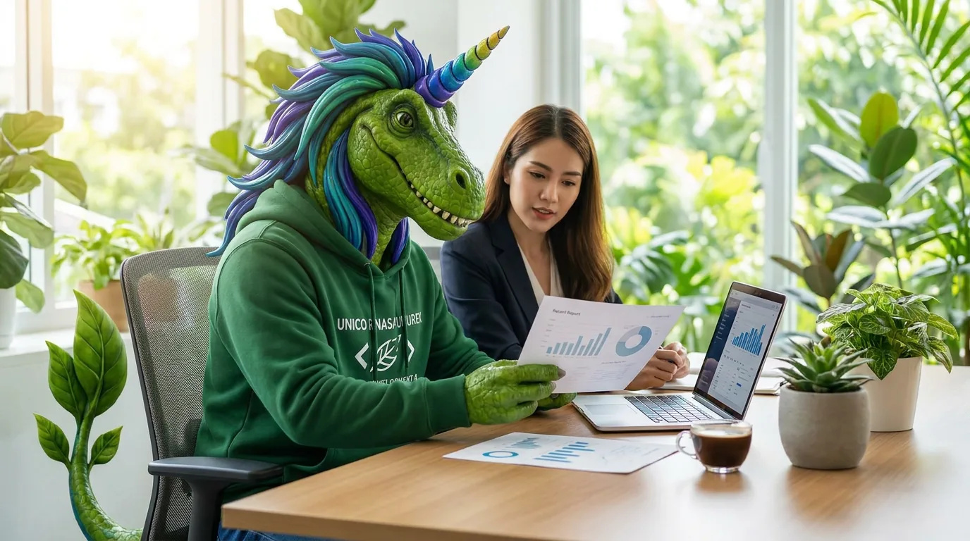 Rex reviewing search reports with a client